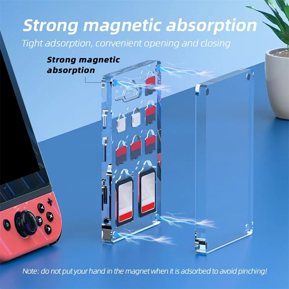 Transparent Magnetic Nano SIM Card Case SD TF Card Eject Pin Slots Protection Manager Display Acrylic Box - 3