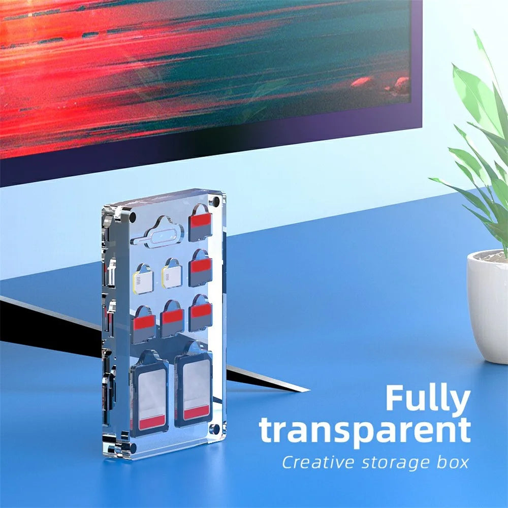 Transparent Magnetic Nano SIM Card Case SD TF Card Eject Pin Slots Protection Manager Display Acrylic Box - 5