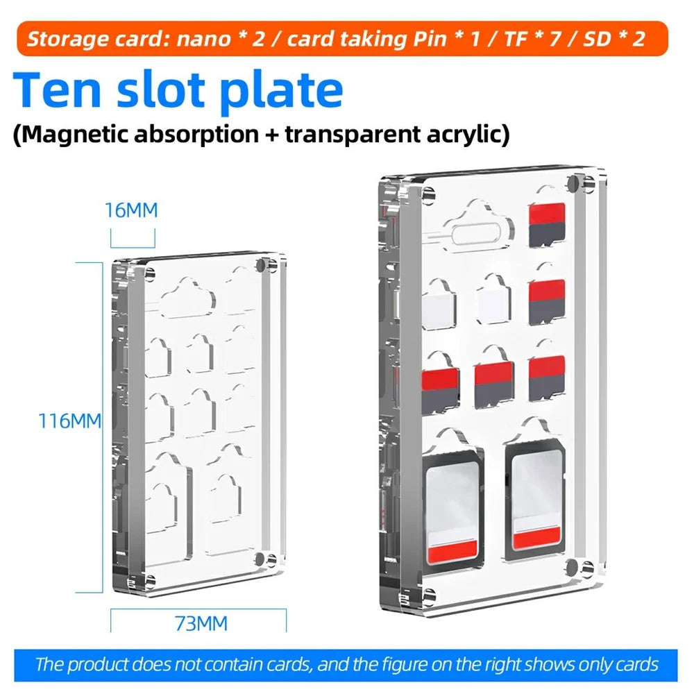 Transparent Magnetic Nano SIM Card Case SD TF Card Eject Pin Slots Protection Manager Display Acrylic Box - 6