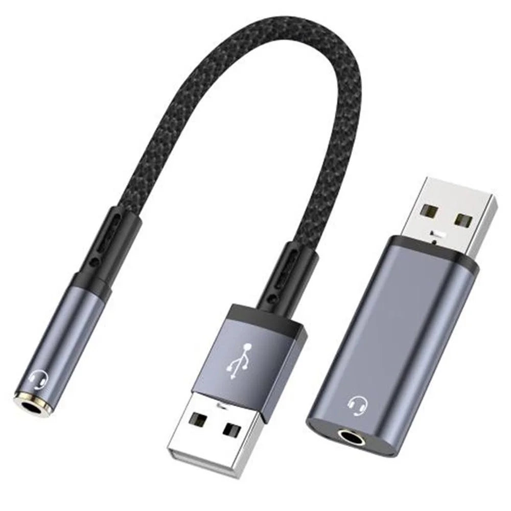 USB Male to 3.5mm Female Aux Cable + Adapter Set Transfer Sound Card Converter - Grey - 1