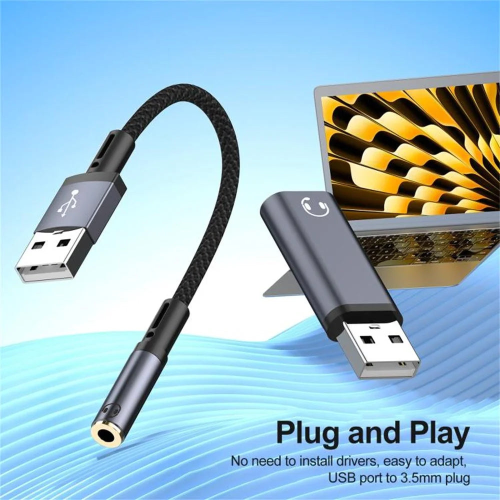 USB Male to 3.5mm Female Aux Cable + Adapter Set Transfer Sound Card Converter - Grey - 2