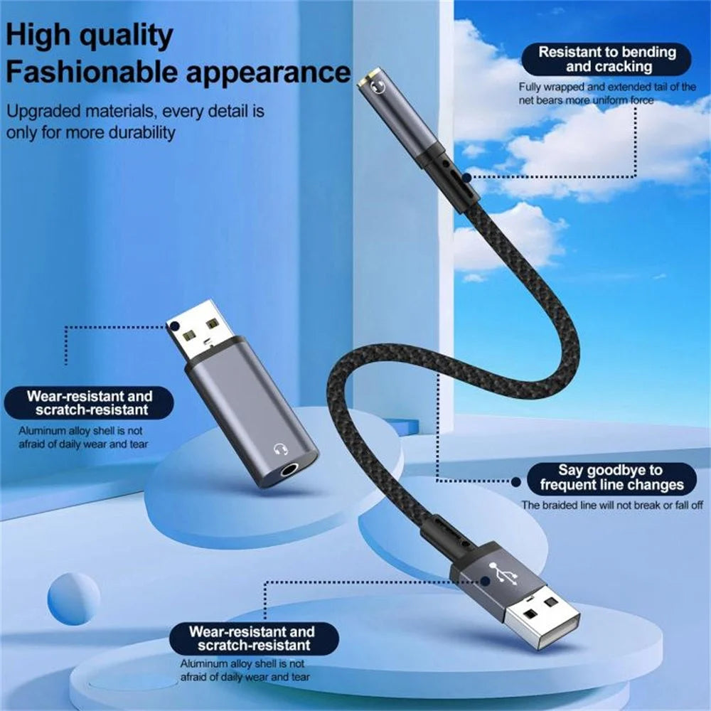 USB Male to 3.5mm Female Aux Cable + Adapter Set Transfer Sound Card Converter - Grey - 3