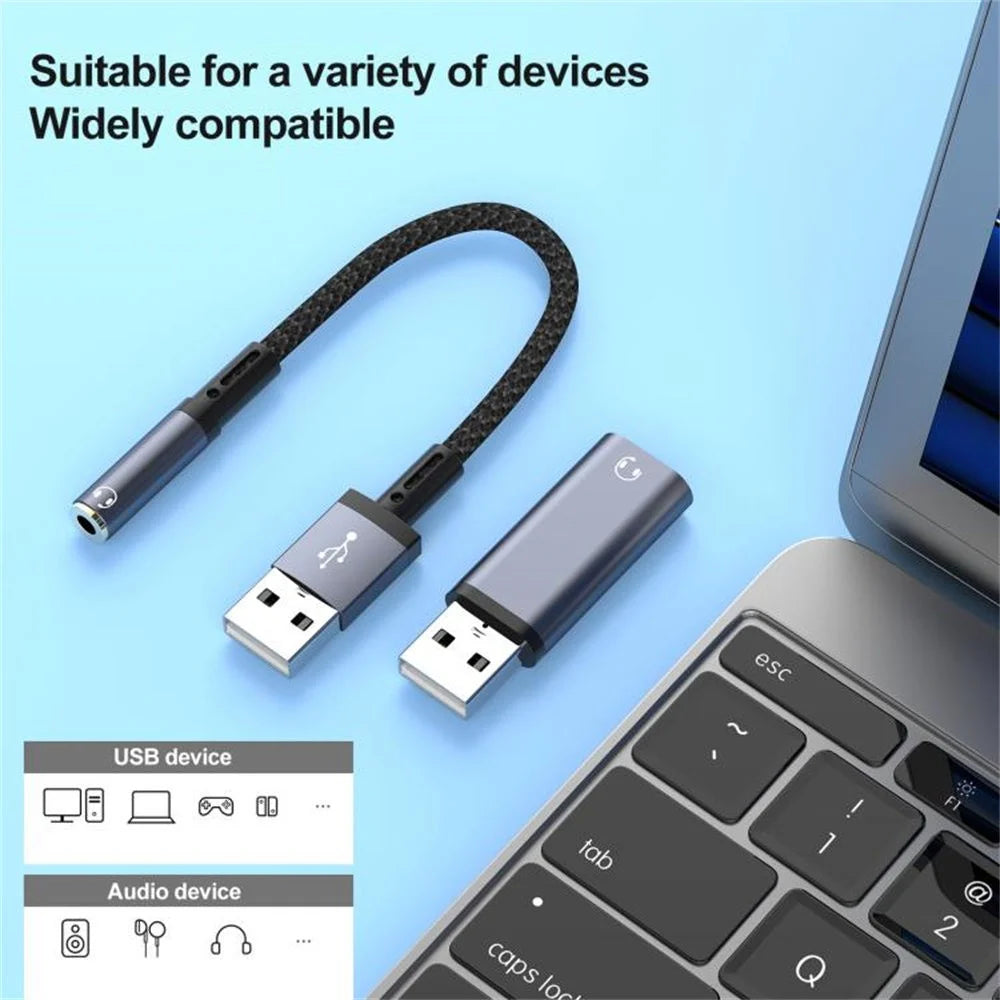 USB Male to 3.5mm Female Aux Cable + Adapter Set Transfer Sound Card Converter - Grey - 4