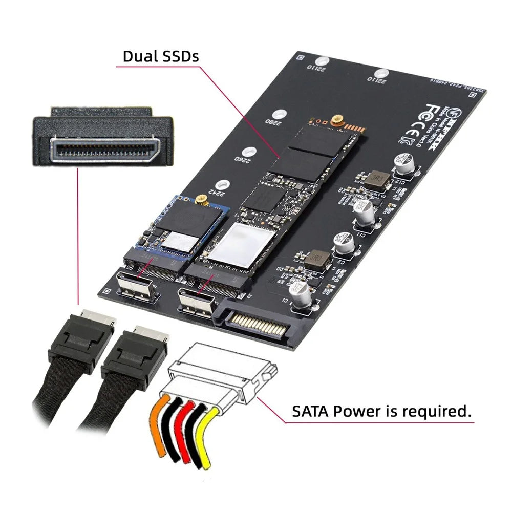 SF-046-2P Dual Oculink SFF-8612 4X to Dual NVME 110mm Adapter Card for Mainboard / Pcie SSD Connection - 7