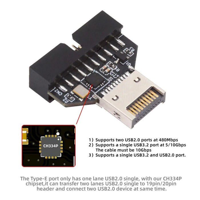 UC-141-TC005 Type-E IDC Socket USB 3.1 Front Panel Header to USB 3.0 20Pin Header Extension Adapter with CH334P Chip - 2