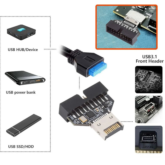 UC-141-TC005 Type-E IDC Socket USB 3.1 Front Panel Header to USB 3.0 20Pin Header Extension Adapter with CH334P Chip - 5