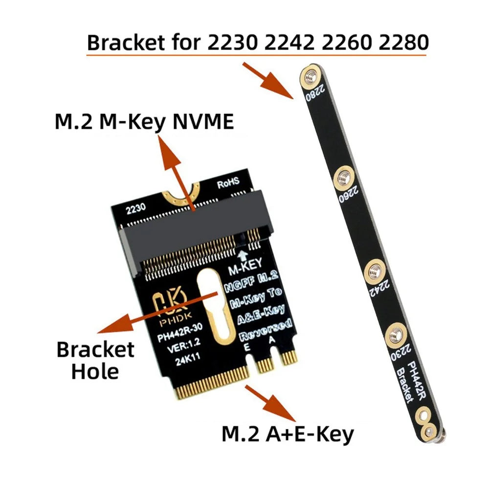 EP-043-BK NGFF A+E-Key Male to NVME M-Key Female Extension Adapter for Laptop Mainboard SSD - 2