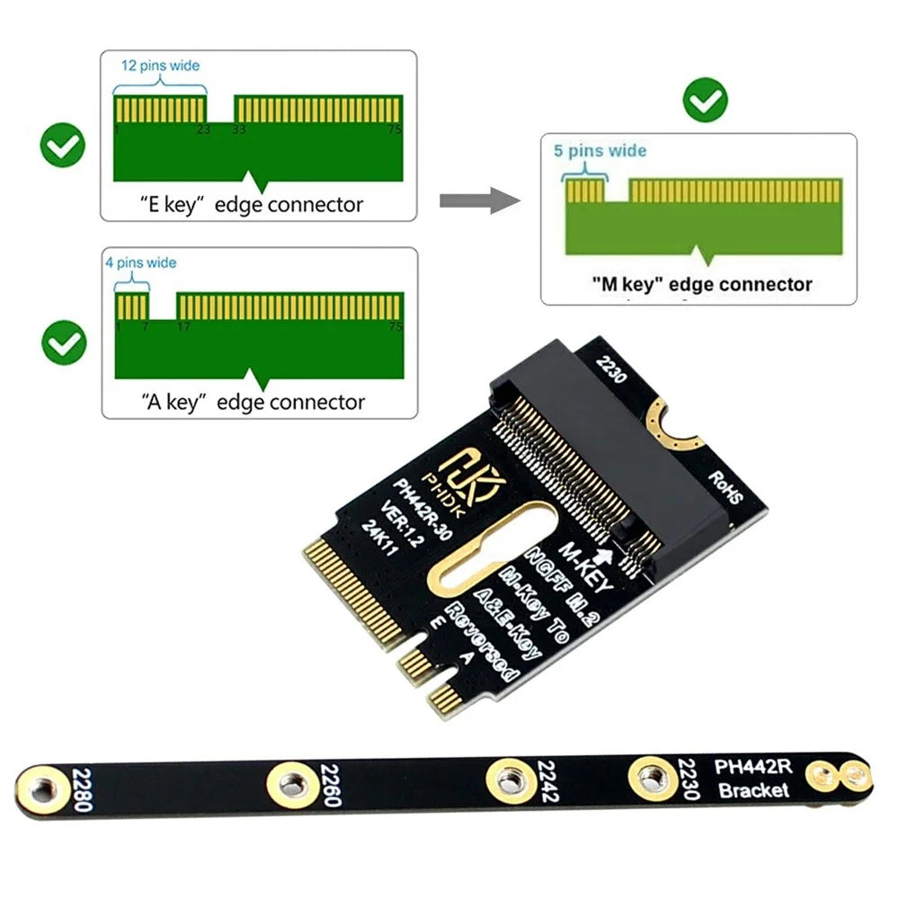 EP-043-BK NGFF A+E-Key Male to NVME M-Key Female Extension Adapter for Laptop Mainboard SSD - 3