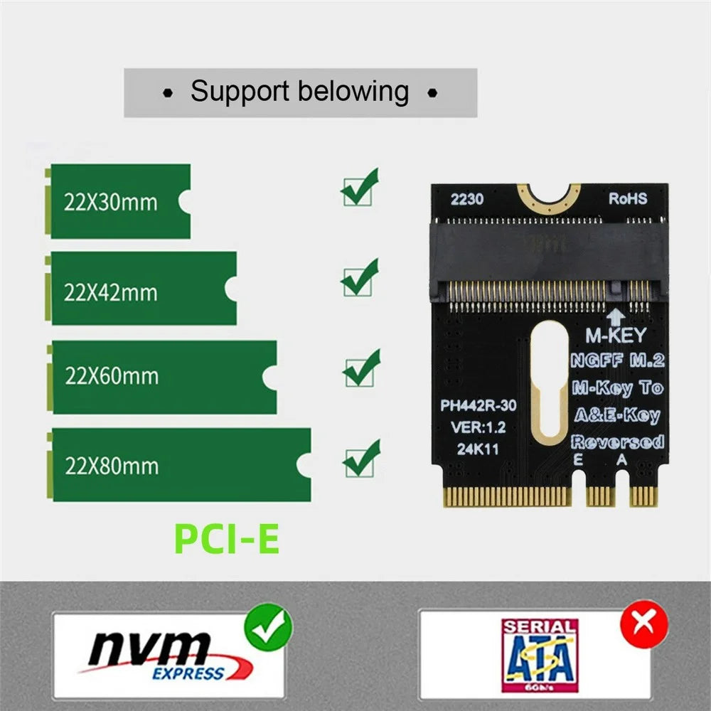 EP-043-BK NGFF A+E-Key Male to NVME M-Key Female Extension Adapter for Laptop Mainboard SSD - 4