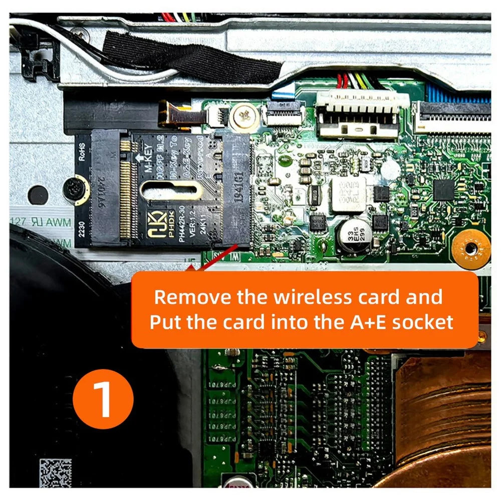 EP-043-BK NGFF A+E-Key Male to NVME M-Key Female Extension Adapter for Laptop Mainboard SSD - 6