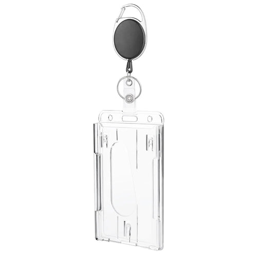 Clear Card Holder Dual Use PS Double ID Badge Holder with Telescopic Buckle Clip - Vertical - 1