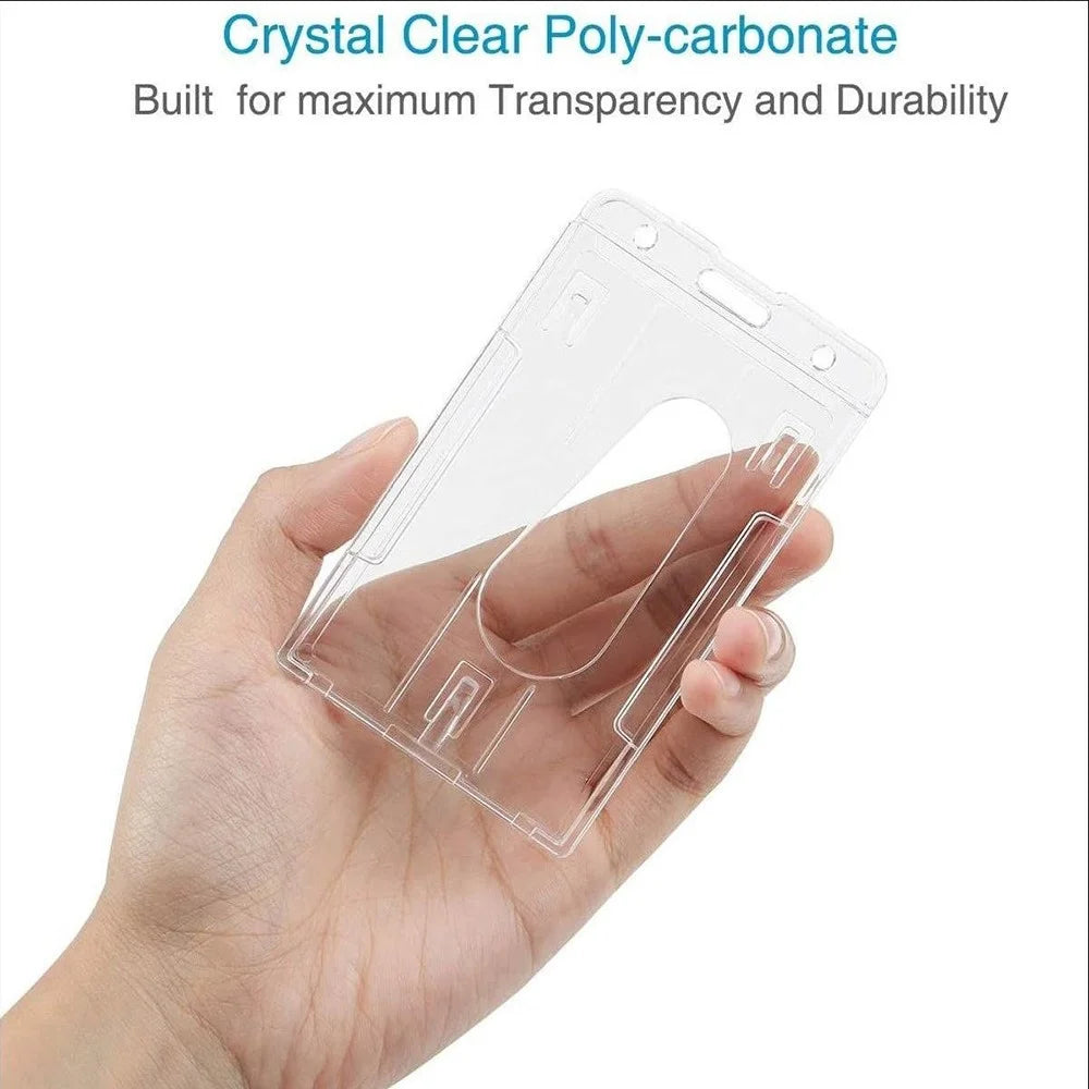 Clear Card Holder Dual Use PS Double ID Badge Holder with Telescopic Buckle Clip - Vertical - 2