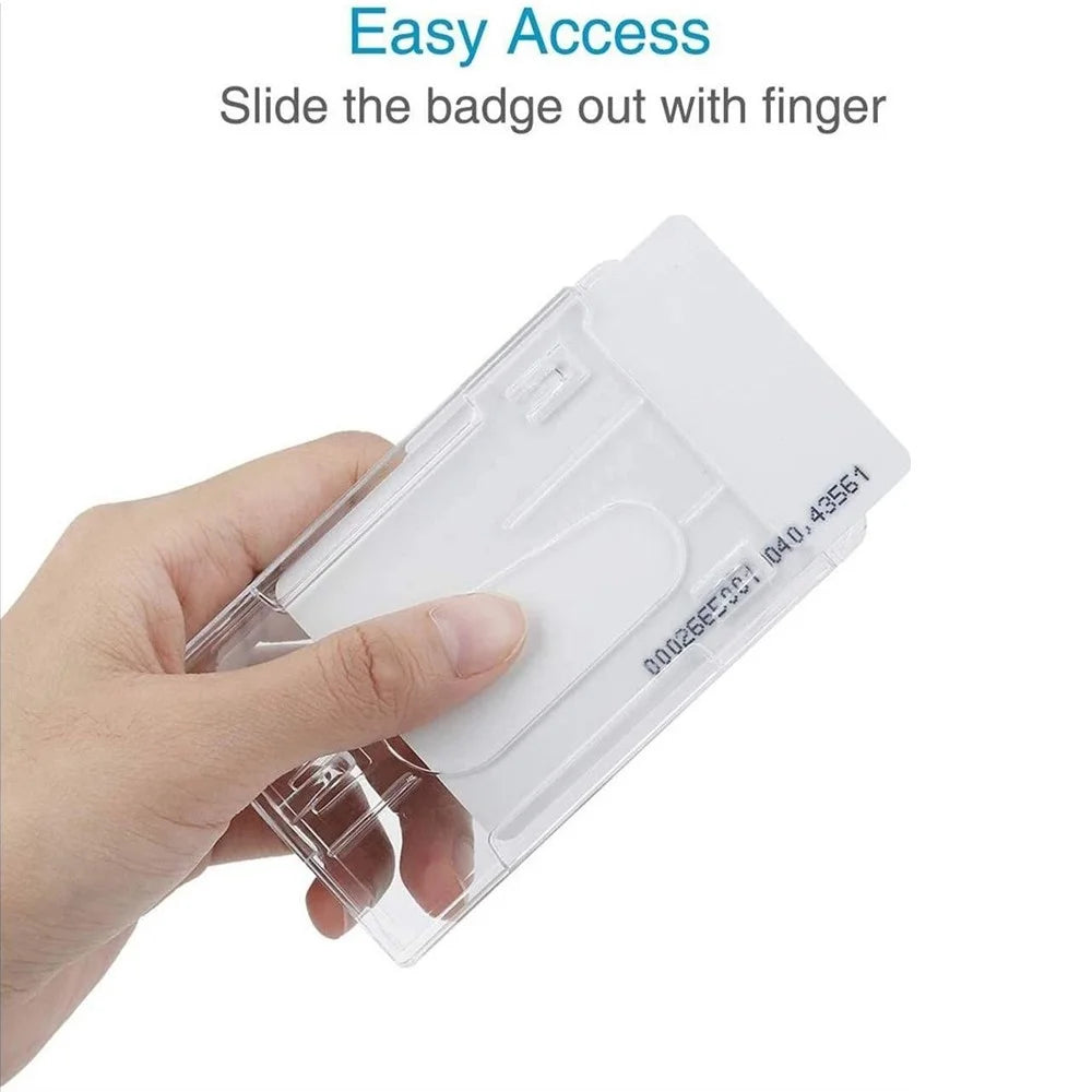 Clear Card Holder Dual Use PS Double ID Badge Holder with Telescopic Buckle Clip - Vertical - 3