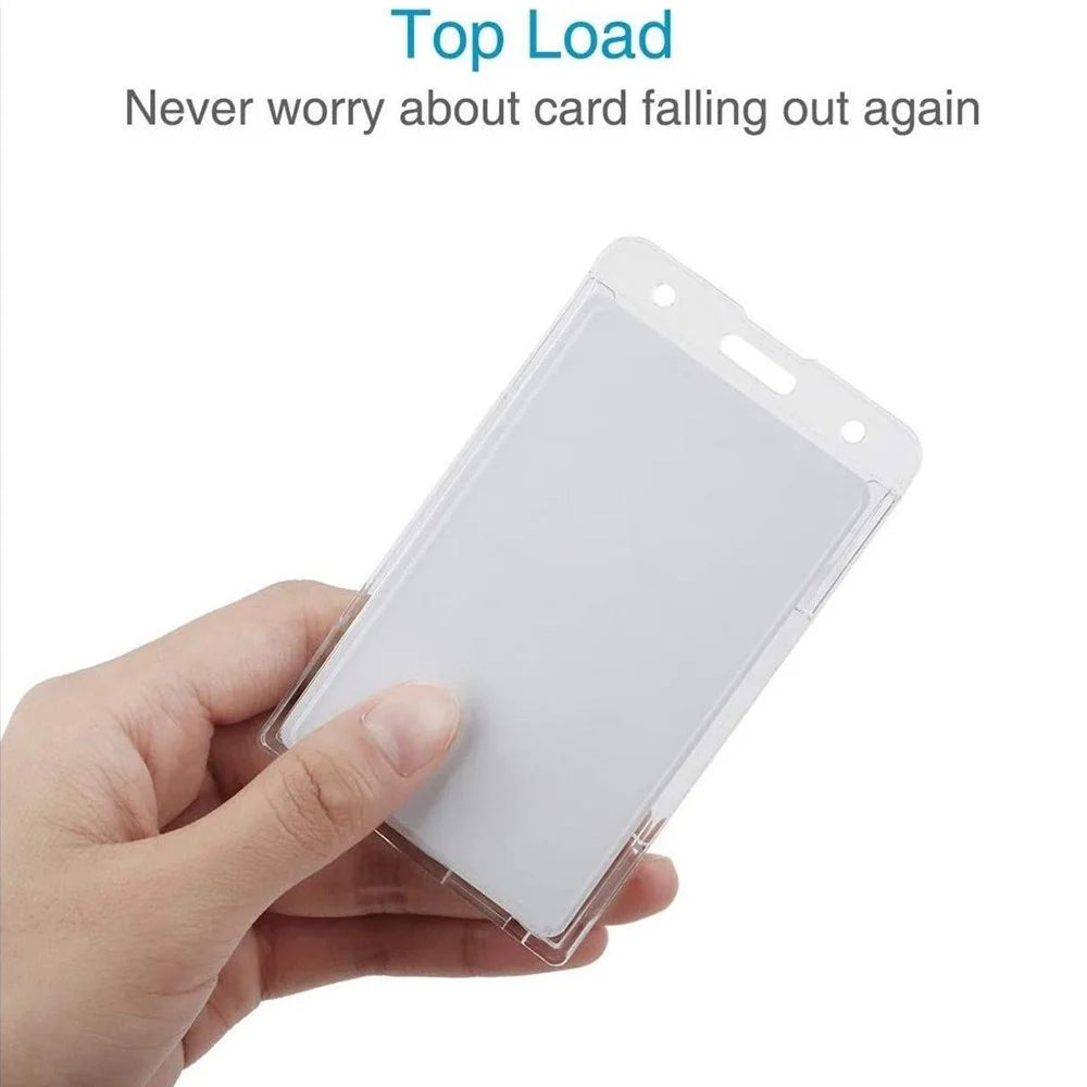 Clear Card Holder Dual Use PS Double ID Badge Holder with Telescopic Buckle Clip - Vertical - 4