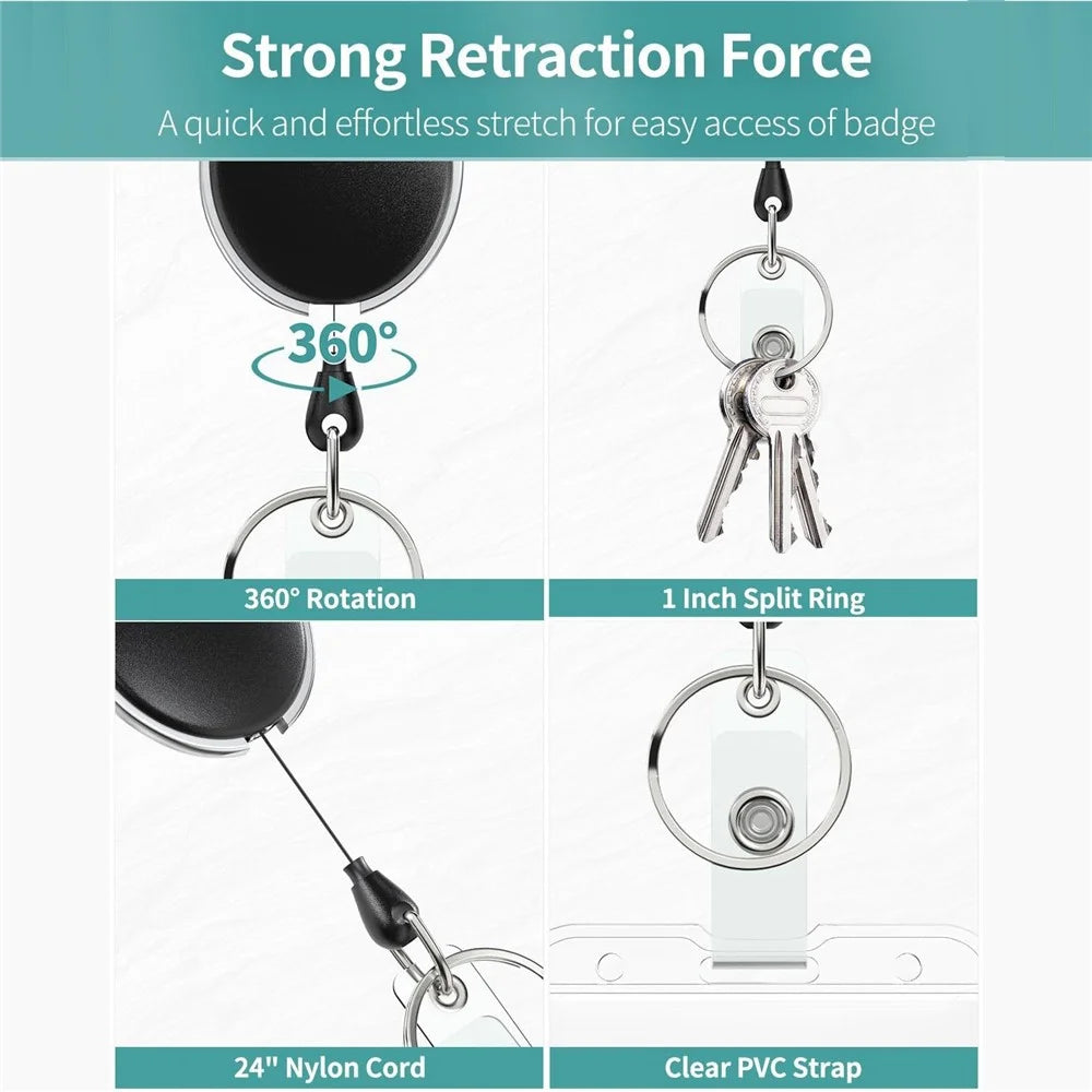 Clear Card Holder Dual Use PS Double ID Badge Holder with Telescopic Buckle Clip - Vertical - 7