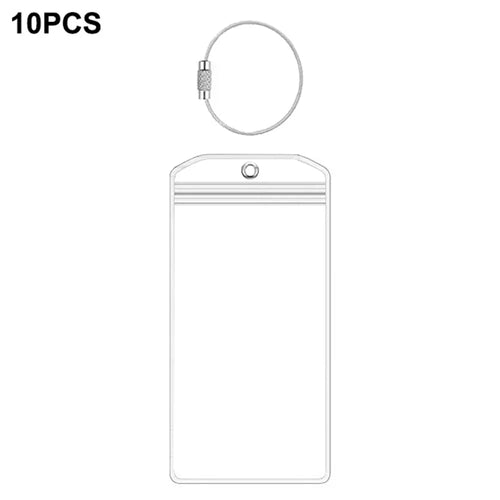 xlp01 10Pcs Luggage Tags Vertical Transparent Waterproof ID Card Holder PVC with Steel Wire Loop - Silver - 1
