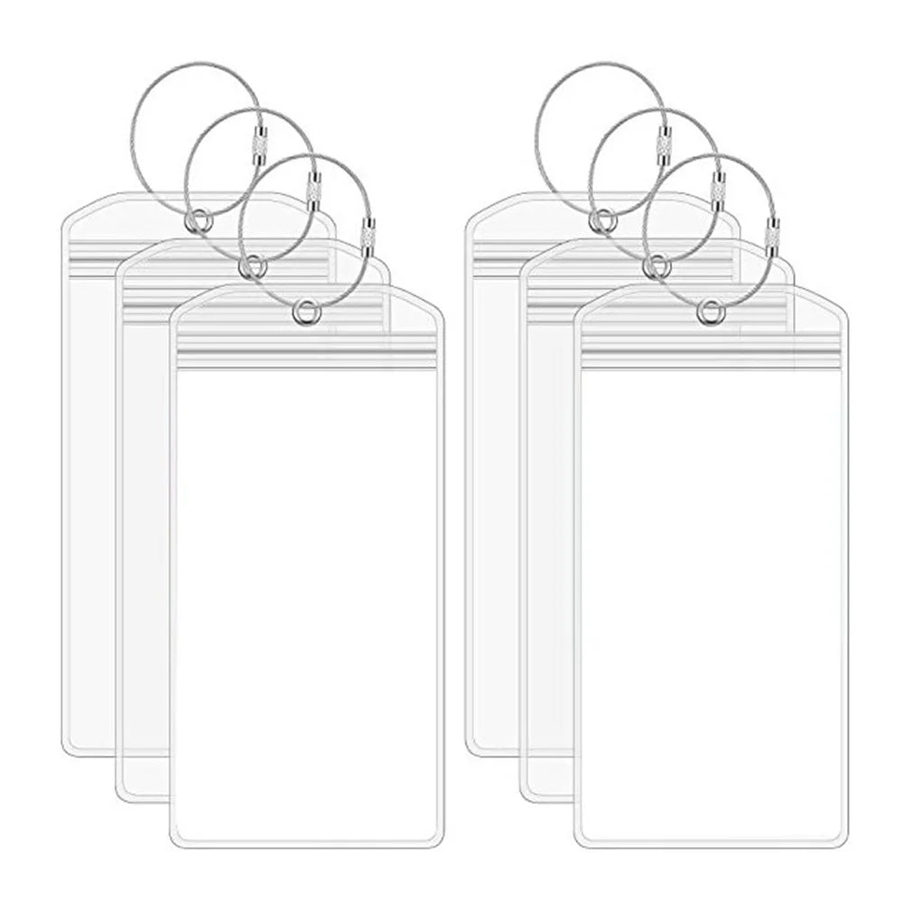 xlp01 10Pcs Luggage Tags Vertical Transparent Waterproof ID Card Holder PVC with Steel Wire Loop - Silver - 2