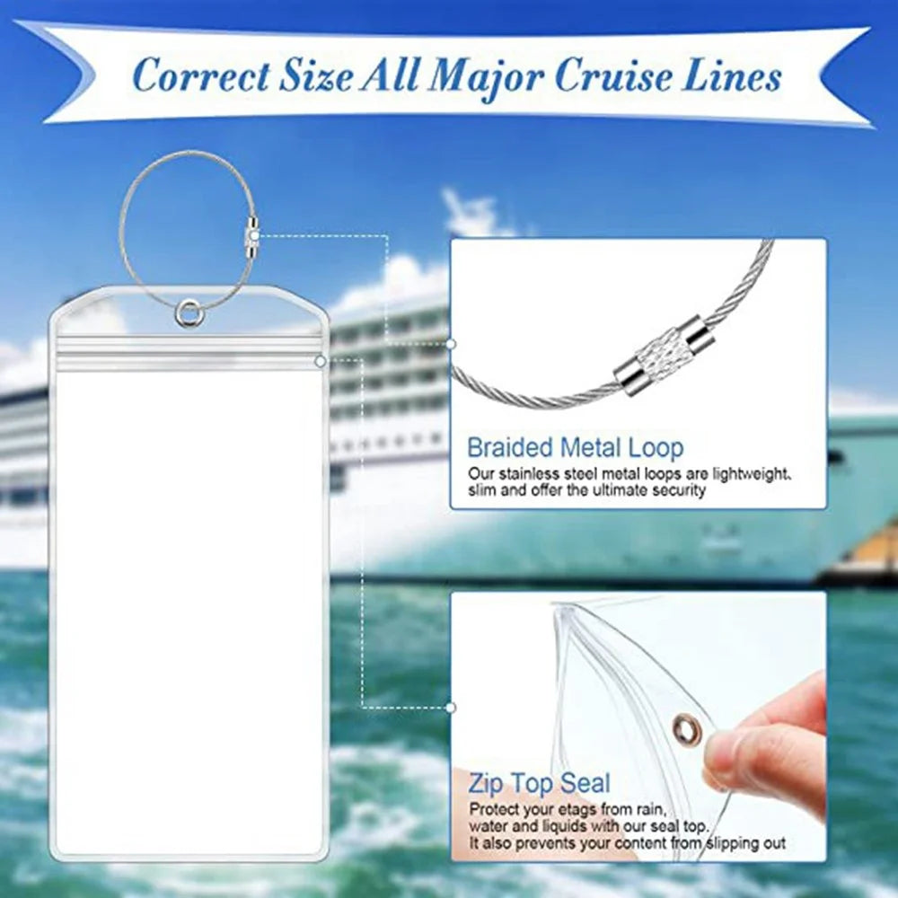 xlp01 10Pcs Luggage Tags Vertical Transparent Waterproof ID Card Holder PVC with Steel Wire Loop - Silver - 3
