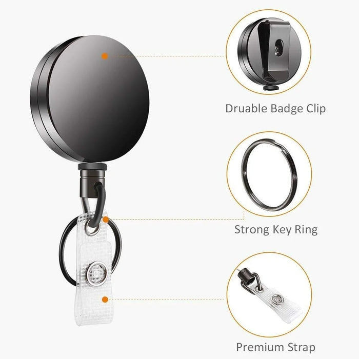 qh01 4cm Retractable Key Chain Zinc Alloy Badge Reel Heavy Duty Pull Reels - 4