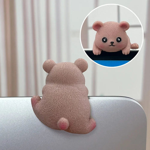 Creative Desktop Screen Monitor Decoration Cute Animal Figurine Ornament for Computer TV Display - Bear - 1