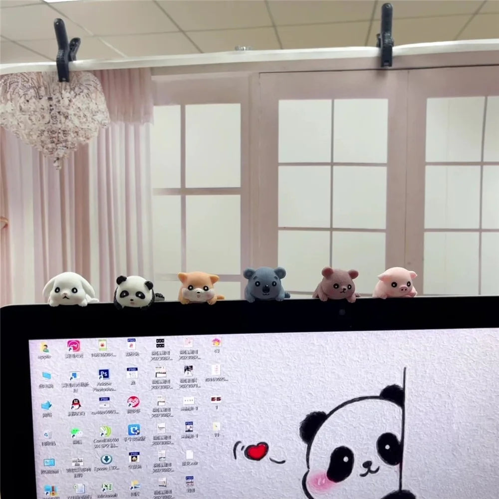 Creative Desktop Screen Monitor Decoration Cute Animal Figurine Ornament for Computer TV Display - Bear - 5