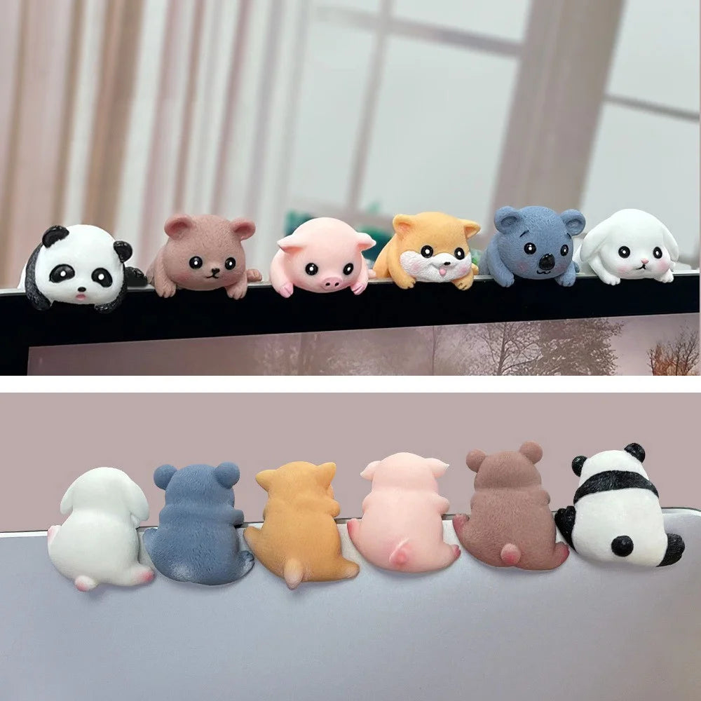 Creative Desktop Screen Monitor Decoration Cute Animal Figurine Ornament for Computer TV Display - Bear - 6