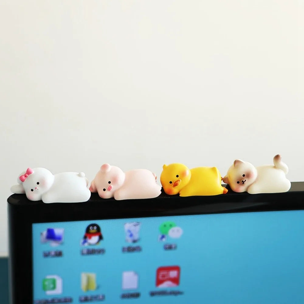 BB2453 Mini Lying Animal Figurines Desk Ornaments Adhesive Resin Craft Figures for Home / Office Decor - Duck - 5