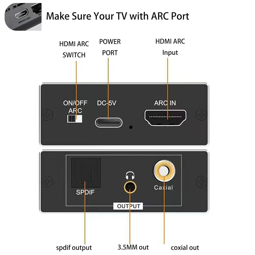 ARC Audio Extractor ARC Return Channel Converter ARC to SPDIF Coaxial 3.5mm Jack for HDTV Speaker - 4