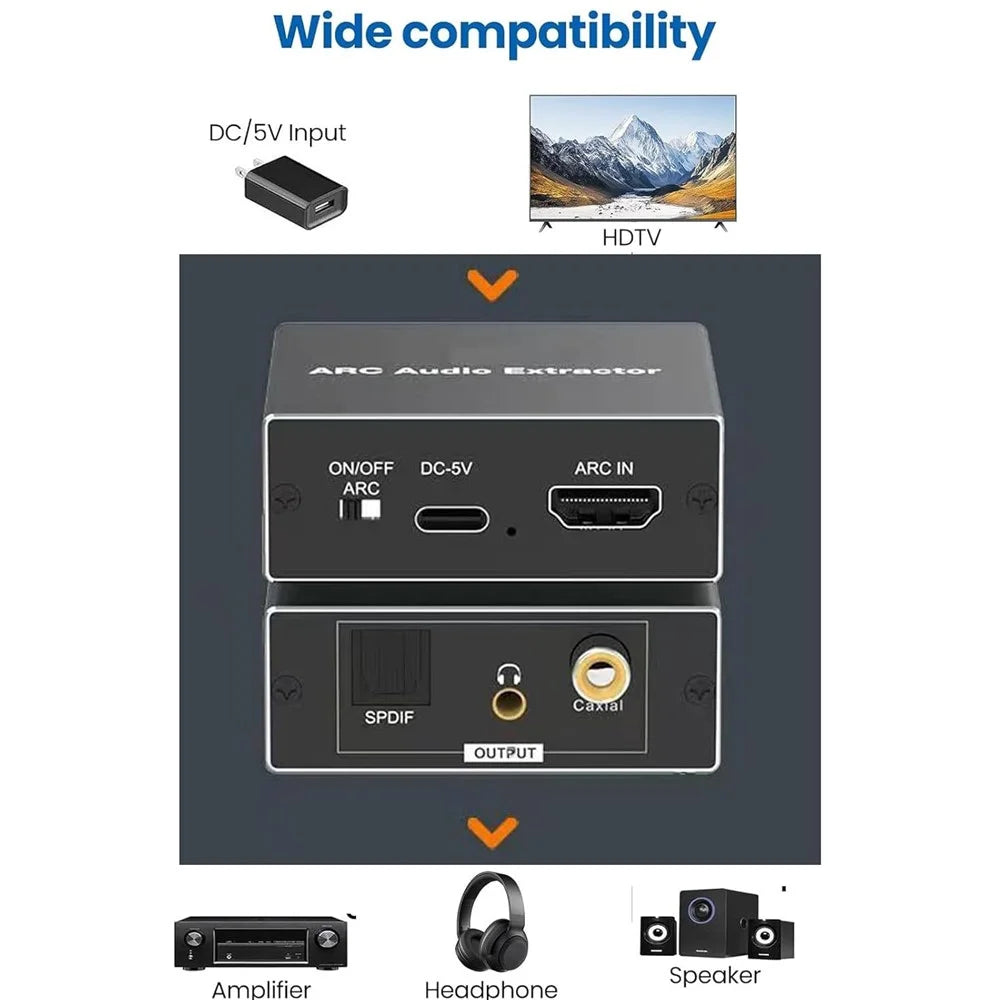 ARC Audio Extractor ARC Return Channel Converter ARC to SPDIF Coaxial 3.5mm Jack for HDTV Speaker - 5