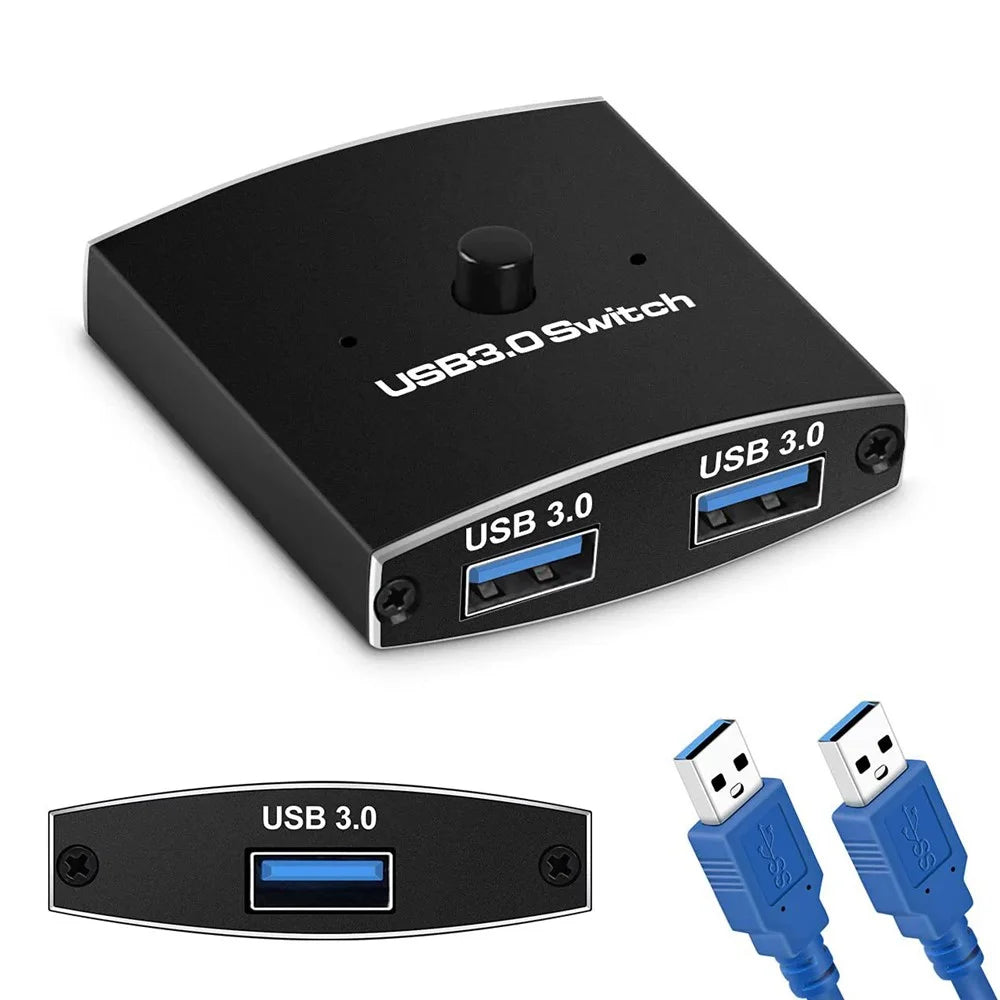 USB 3.0 Bidirectional Switch 1 Input 2 Output Hub Keyboard Mouse USB Drive Printer Sharing Splitter - 1