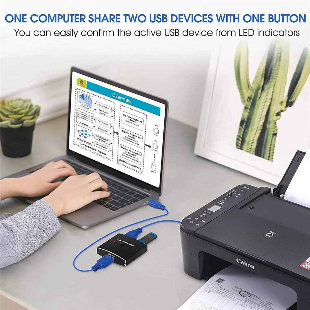 USB 3.0 Bidirectional Switch 1 Input 2 Output Hub Keyboard Mouse USB Drive Printer Sharing Splitter - 3