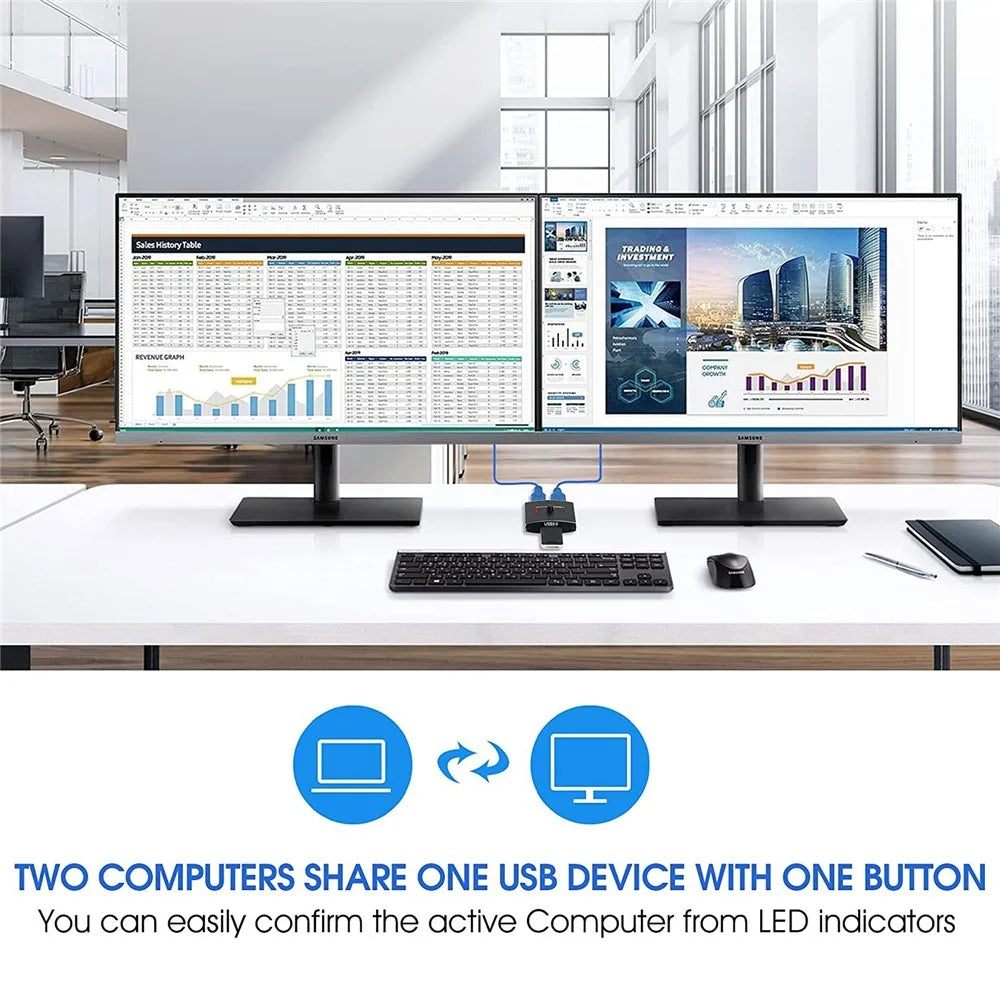 USB 3.0 Bidirectional Switch 1 Input 2 Output Hub Keyboard Mouse USB Drive Printer Sharing Splitter - 4