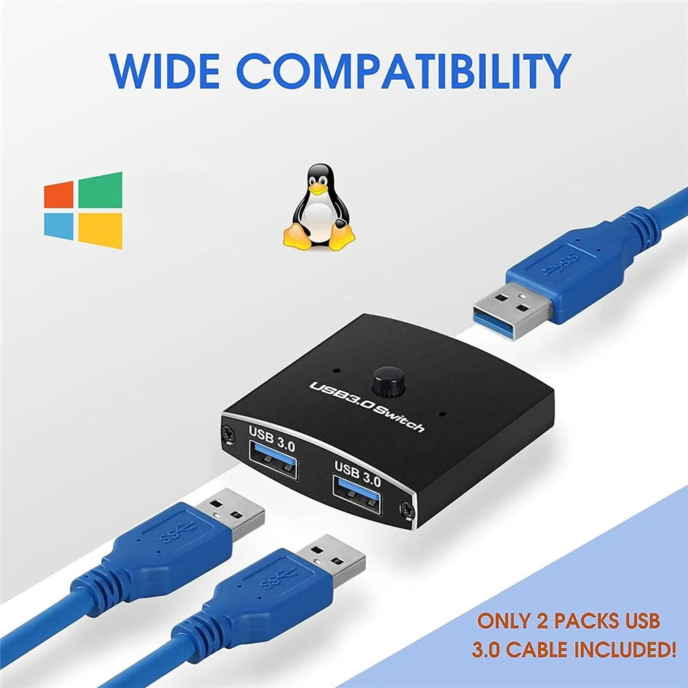 USB 3.0 Bidirectional Switch 1 Input 2 Output Hub Keyboard Mouse USB Drive Printer Sharing Splitter - 5
