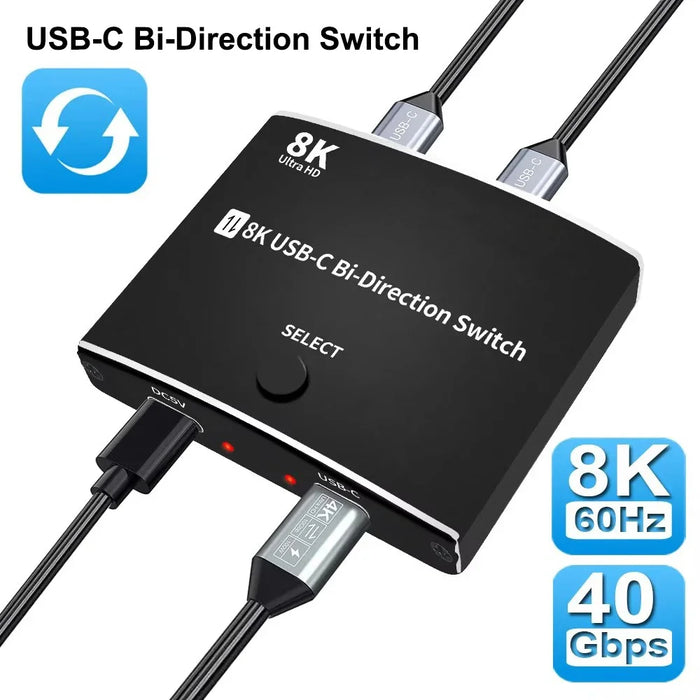 TYPE C Bidirectional Switcher USB C 2 In 1 Out Converter 40Gbps 8K Video Output Support 100W Fast Charging - 3