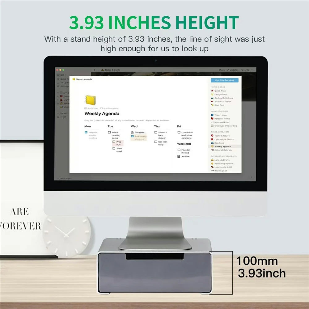 L26-1 Computer Monitor Laptop Stand Riser Aluminum Alloy Desktop Organizer with Drawer - 3