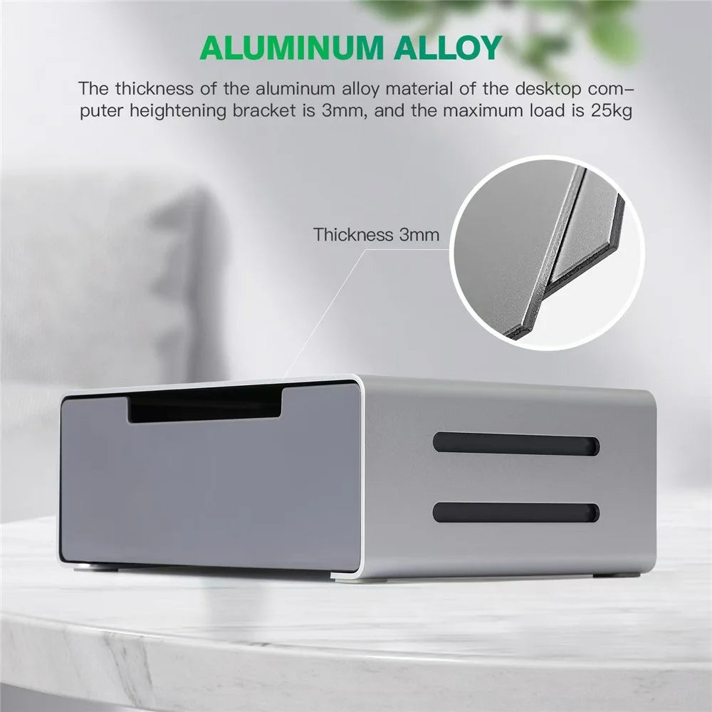 L26-1 Computer Monitor Laptop Stand Riser Aluminum Alloy Desktop Organizer with Drawer - 4