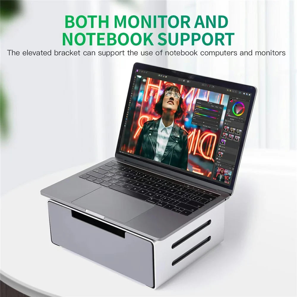 L26-1 Computer Monitor Laptop Stand Riser Aluminum Alloy Desktop Organizer with Drawer - 5