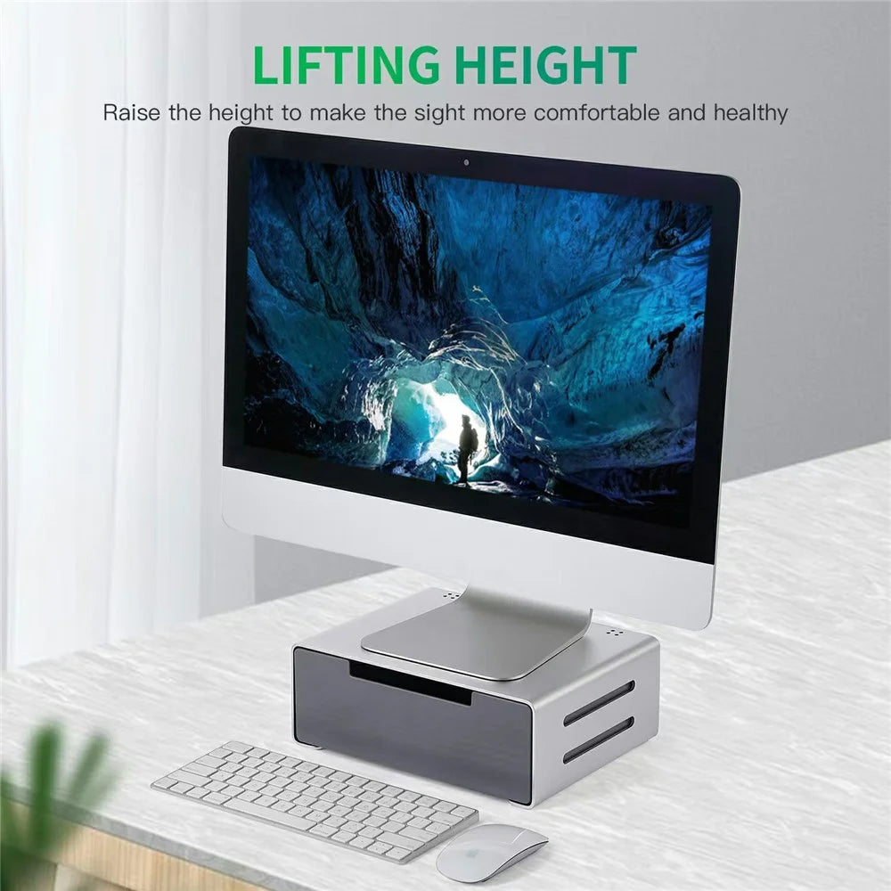 L26-1 Computer Monitor Laptop Stand Riser Aluminum Alloy Desktop Organizer with Drawer - 6