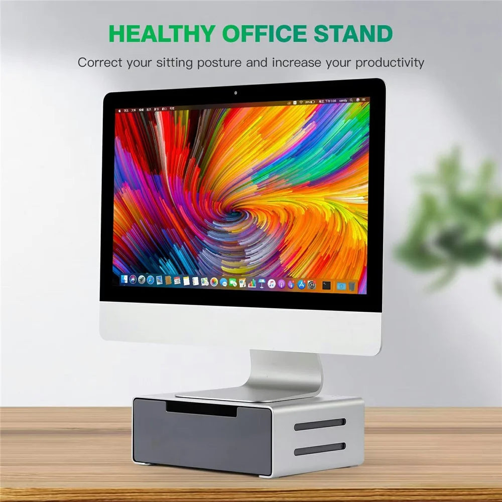 L26-1 Computer Monitor Laptop Stand Riser Aluminum Alloy Desktop Organizer with Drawer - 7