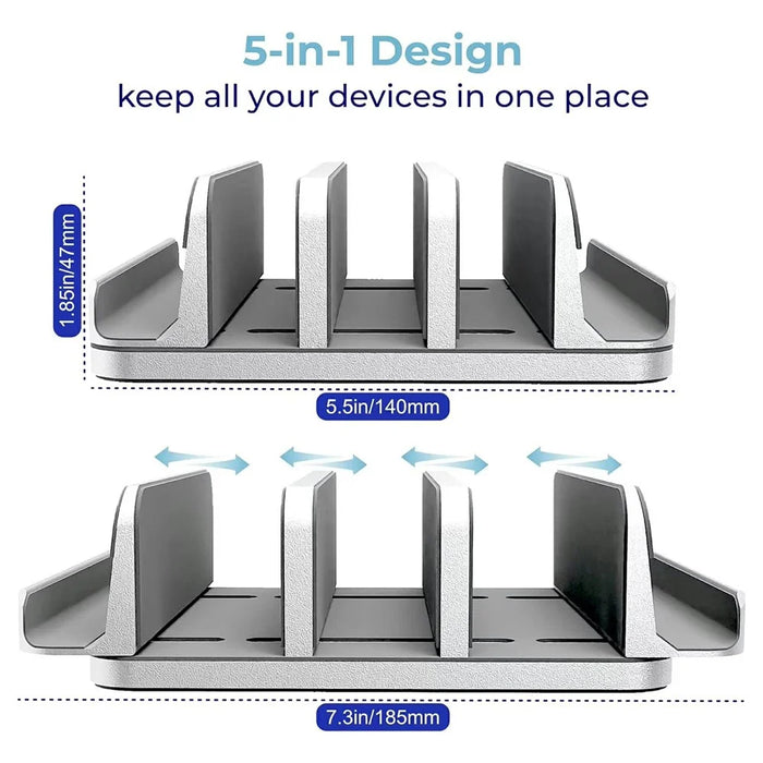 N17-5 Adjustable Laptop Tablet Stand 5 Slots Aluminum Alloy Space Saving Desktop Bracket - 4