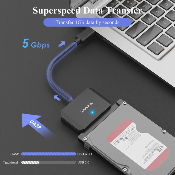 WAVLINK WL-ST345A USB 3.0 to SATA III Hard Drive Adapter Cable 5Gbps Data Transfer Converter - 3