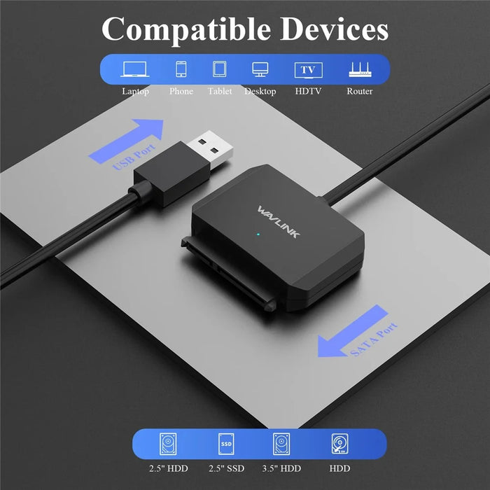 WAVLINK WL-ST345A USB 3.0 to SATA III Hard Drive Adapter Cable 5Gbps Data Transfer Converter - 4