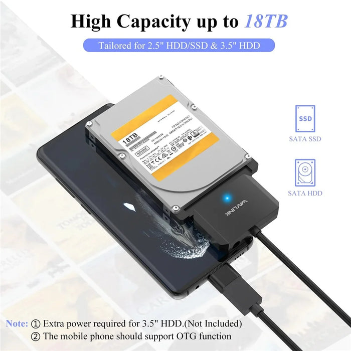 WAVLINK WL-ST345A USB 3.0 to SATA III Hard Drive Adapter Cable 5Gbps Data Transfer Converter - 5