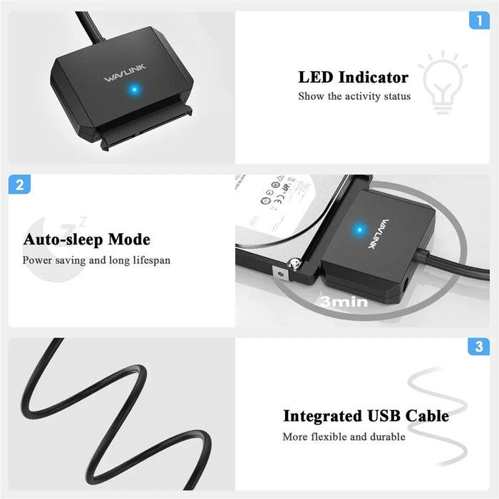 WAVLINK WL-ST345A USB 3.0 to SATA III Hard Drive Adapter Cable 5Gbps Data Transfer Converter - 7