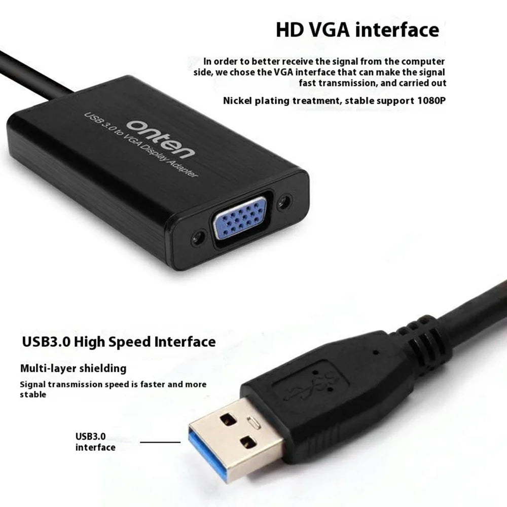 ONTEN OTN-5201 USB 3.0 to VGA Video Converter 1080P PC to Projector Adapter - 3