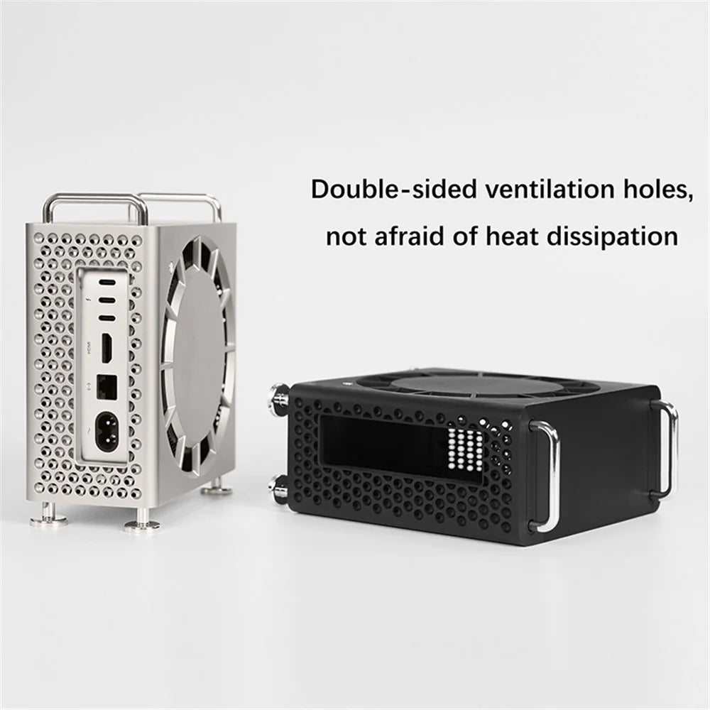 For Apple Mac Mini M4  /  M4 Pro 2024 Protective Case Computer Host Hollow ABS Shell with Expansion Hard Drive Function - Black - 6