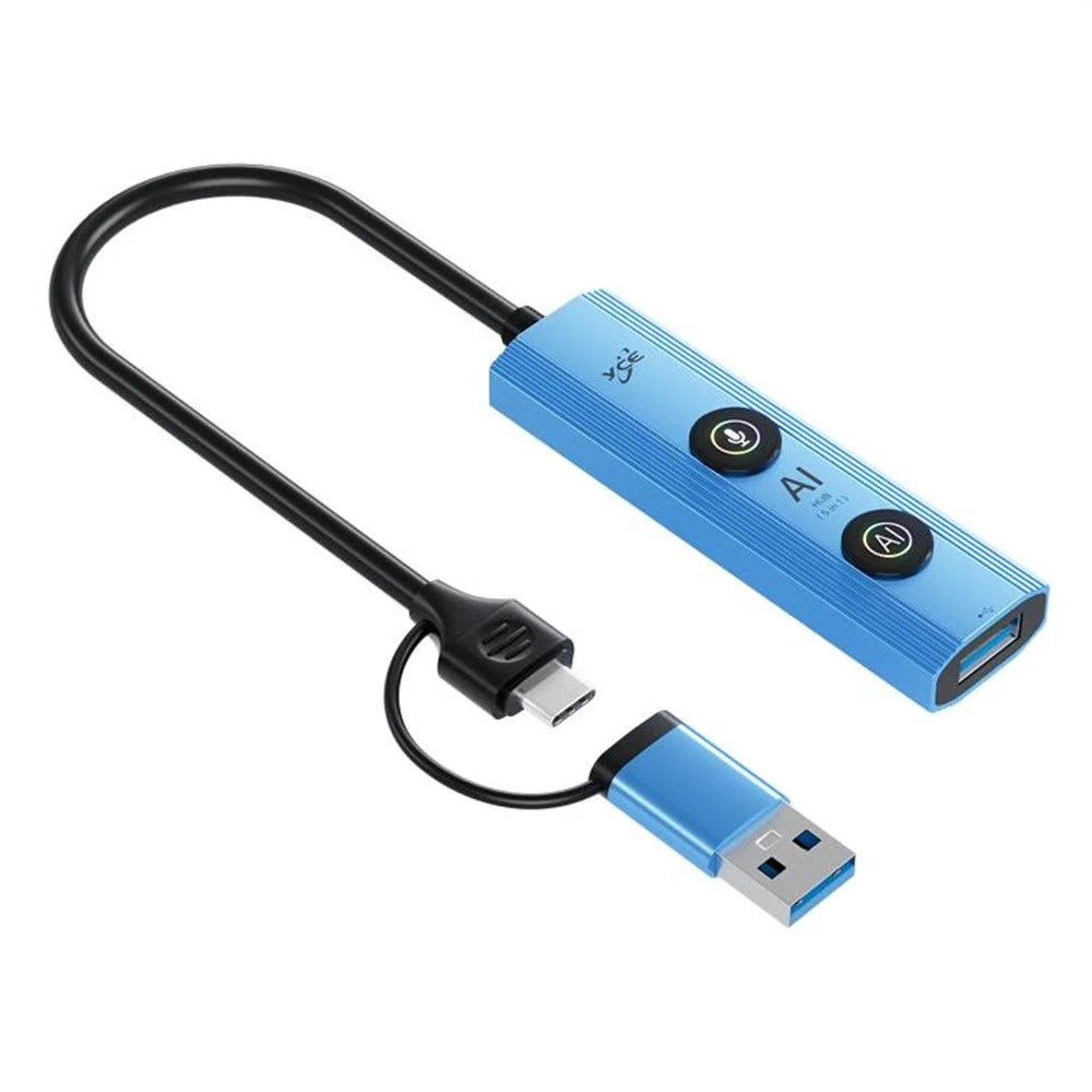 YCE V295B 5 in 1 USB 3.0 / Type-C Dual Head Hub Multifunctional Voice Recognition Smart AI Expansion Dock - Blue - 1
