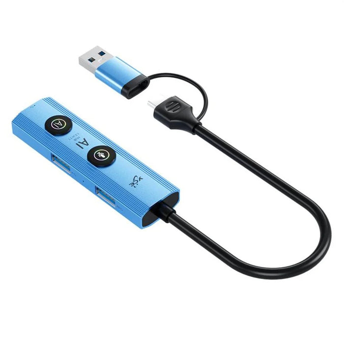 YCE V295B 5 in 1 USB 3.0 / Type-C Dual Head Hub Multifunctional Voice Recognition Smart AI Expansion Dock - Blue - 2