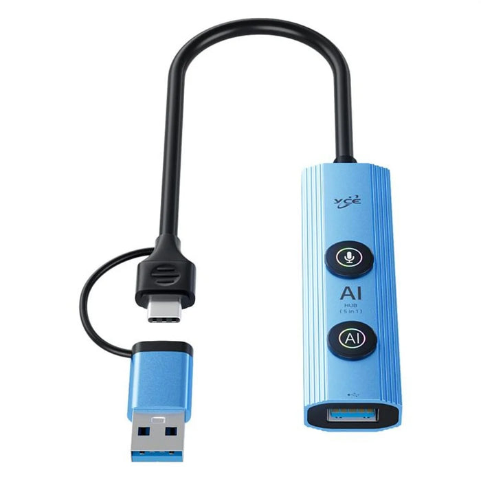 YCE V295B 5 in 1 USB 3.0 / Type-C Dual Head Hub Multifunctional Voice Recognition Smart AI Expansion Dock - Blue - 3