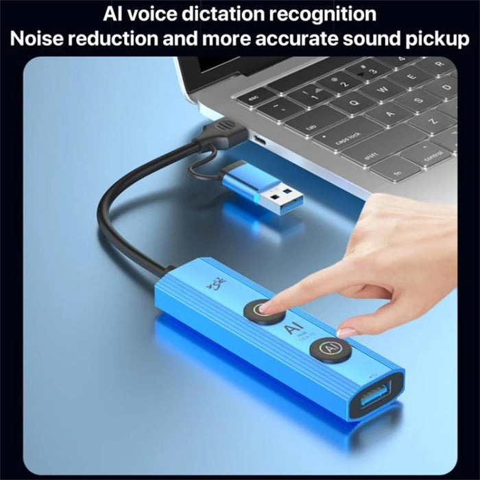 YCE V295B 5 in 1 USB 3.0 / Type-C Dual Head Hub Multifunctional Voice Recognition Smart AI Expansion Dock - Blue - 5